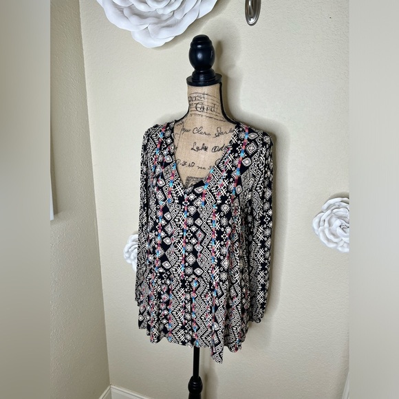 NTM: Savanna Jane Aztec Print Black & Cream Tunic Sz Large - Picture 5 of 16